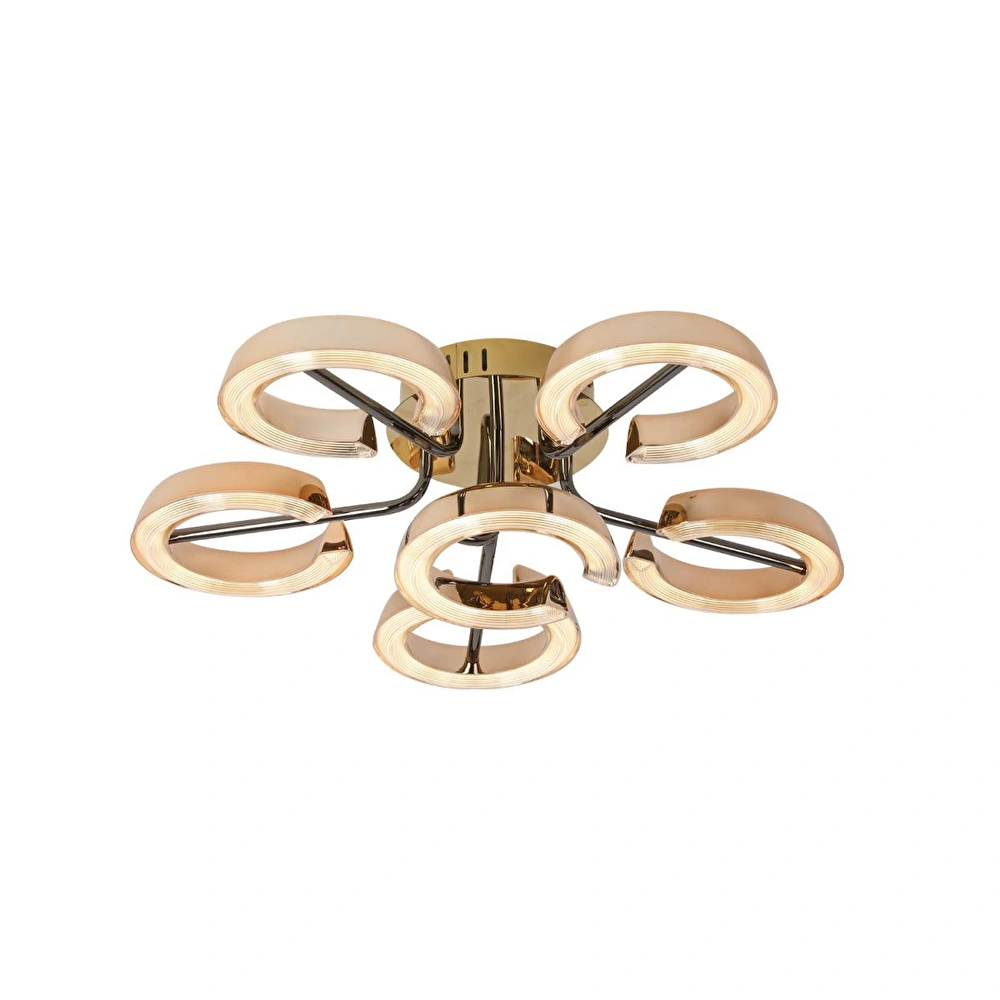 Apliqa Aster Gold 6'lı 54 Watt Plafonyer Kristal Taşlı Modern Salon Led Avize görseli 2