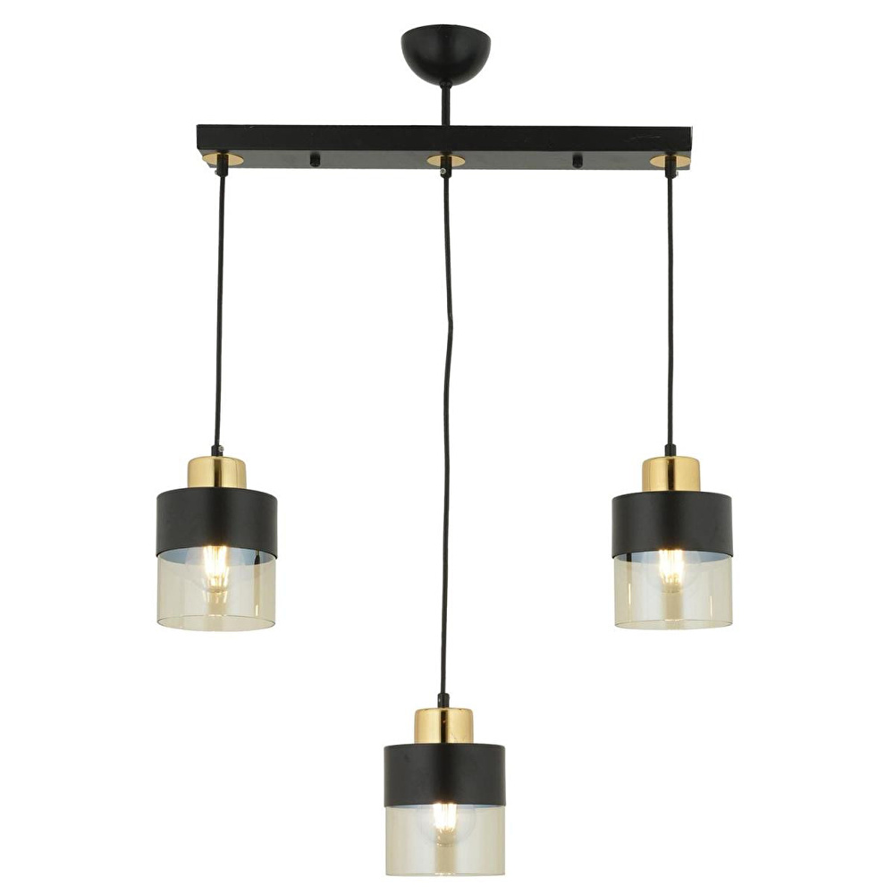 Apliqa Boris 3lü Sıralı Siyah Gold Sarkıt Modern Genç Odası Mutfak Retro Salon Avize görseli 4