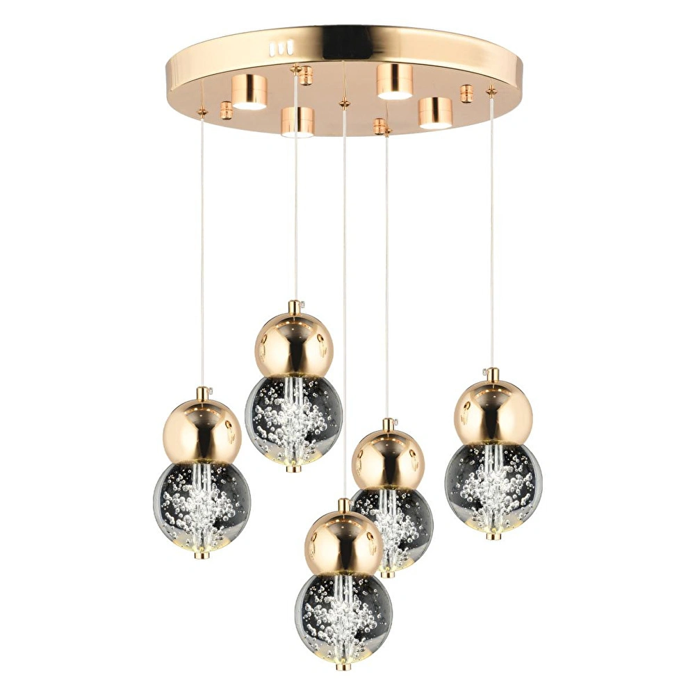 Apliqa Sasha 5'li Yuvarlak 3 Renkli 57 Watt Gold Kristal Ledli Modern Oturma Odası Salon Sarkıt Avize görseli 3