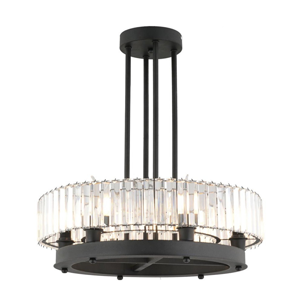 Apliqa Azalea 6lı Siyah Kristalli Taşlı Modern Tasarım Kristal Büyük Salon Avize görseli 2