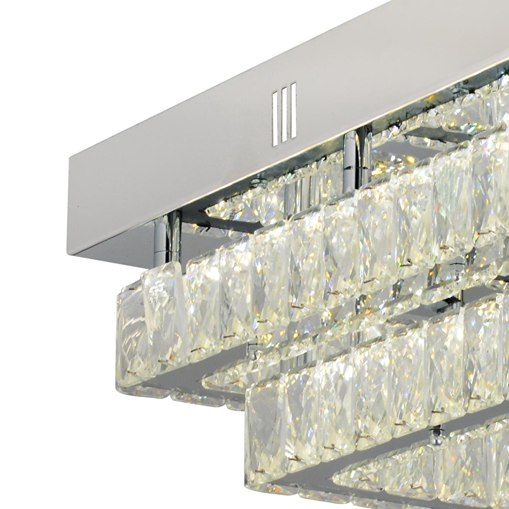 Apliqa Modina 2 Katlı Krom Ledli 3 Renkli 70 Watt Kristalli Taşlı Modern Tasarım Led Kristal Salon Avize görseli 4