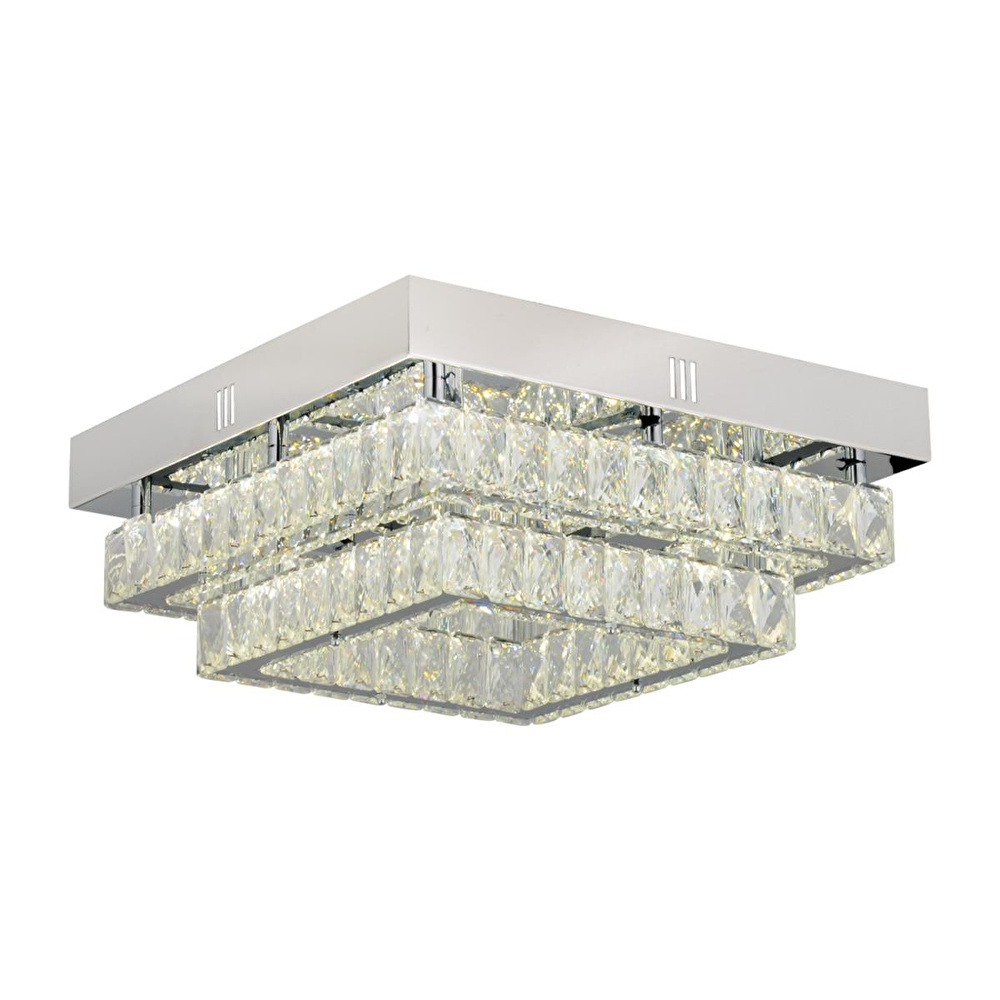 Apliqa Modina 2 Katlı Krom Ledli 3 Renkli 70 Watt Kristalli Taşlı Modern Tasarım Led Kristal Salon Avize görseli 2