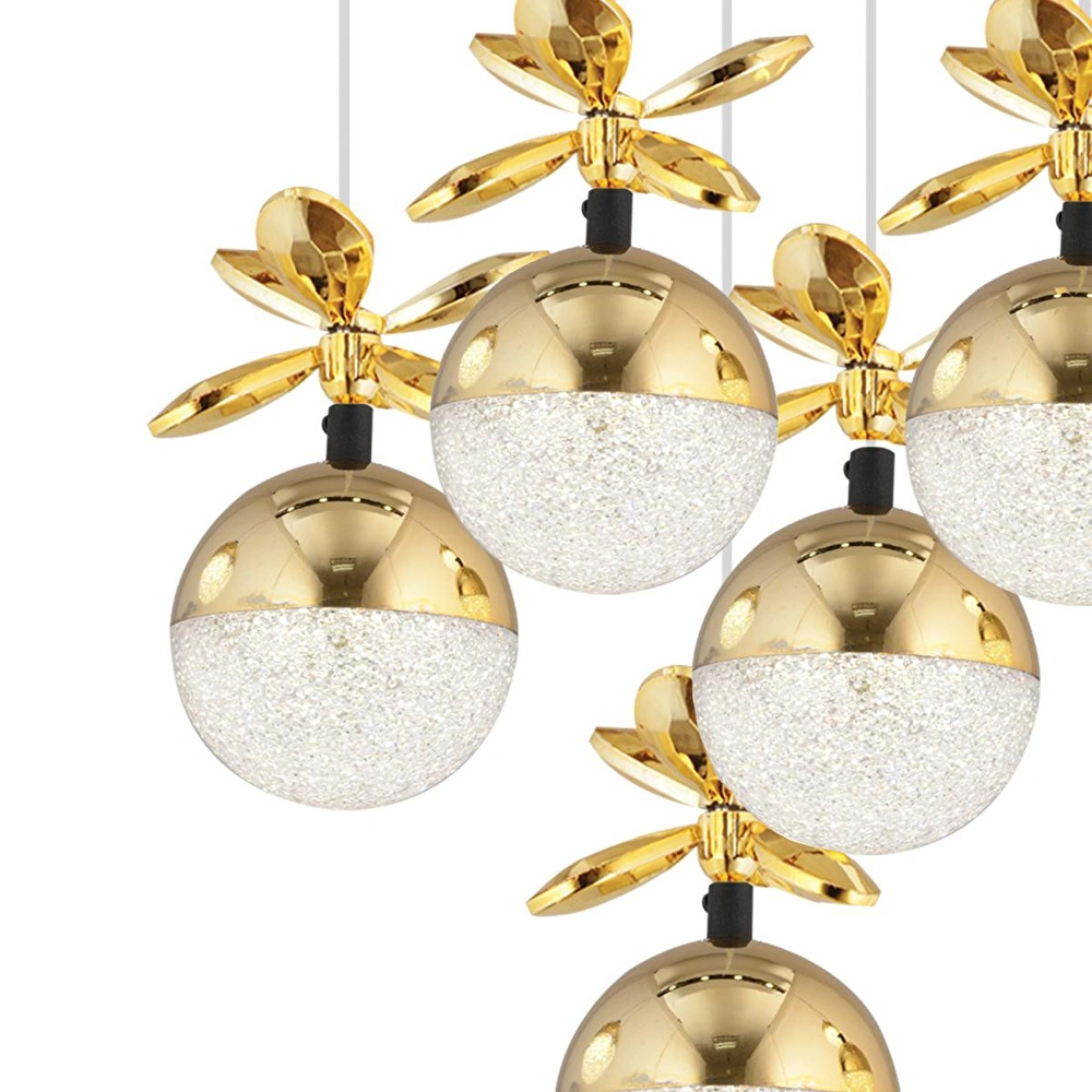 Apliqa Lokken 5'li Yuvarlak 42 Watt Gold Kristal Ledli Modern Oturma Odası Salon Sarkıt Avize görseli 4