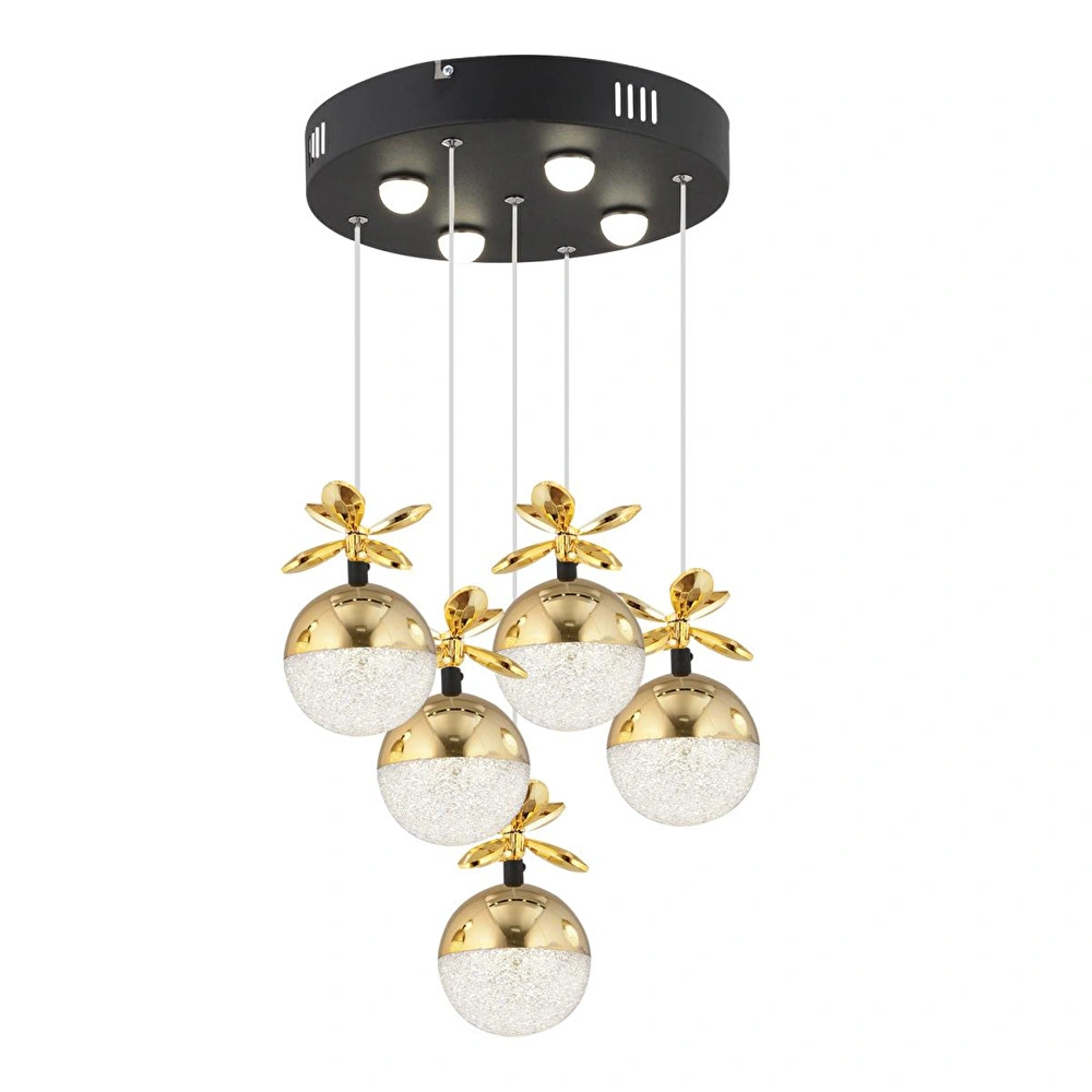 Apliqa Lokken 5'li Yuvarlak 42 Watt Gold Kristal Ledli Modern Oturma Odası Salon Sarkıt Avize görseli 2