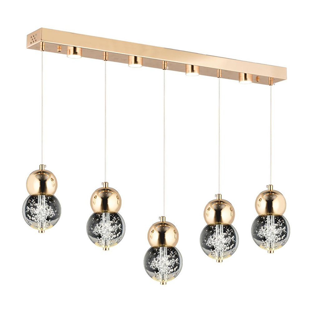 Apliqa Sasha 5'li Sıralı 3 Renkli 57 Watt Gold Kristal Ledli Modern Oturma Odası Salon Sarkıt Avize görseli 3
