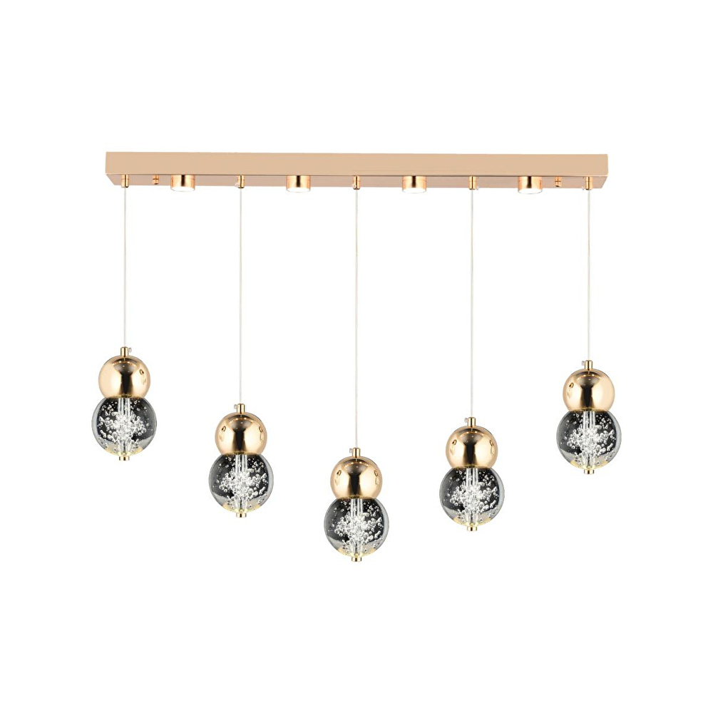Apliqa Sasha 5'li Sıralı 3 Renkli 57 Watt Gold Kristal Ledli Modern Oturma Odası Salon Sarkıt Avize görseli 2