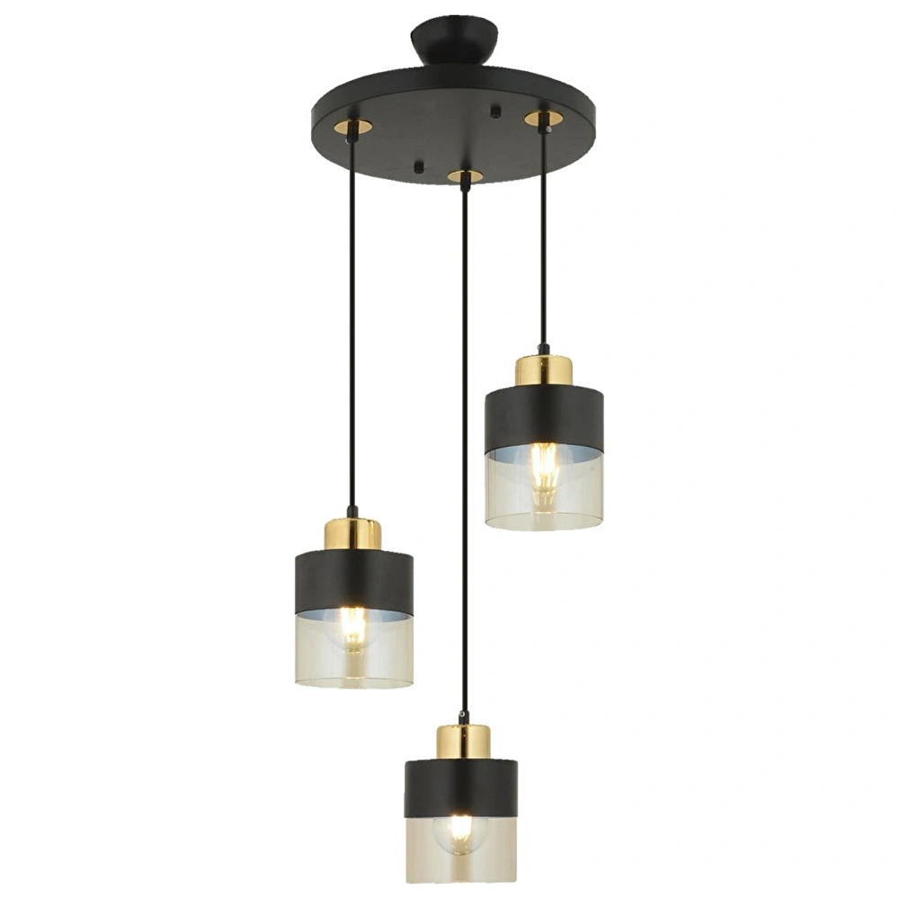 Apliqa Boris 3lü Yuvarlak Siyah Gold Sarkıt Modern Genç Odası Mutfak Retro Salon Avize görseli 4