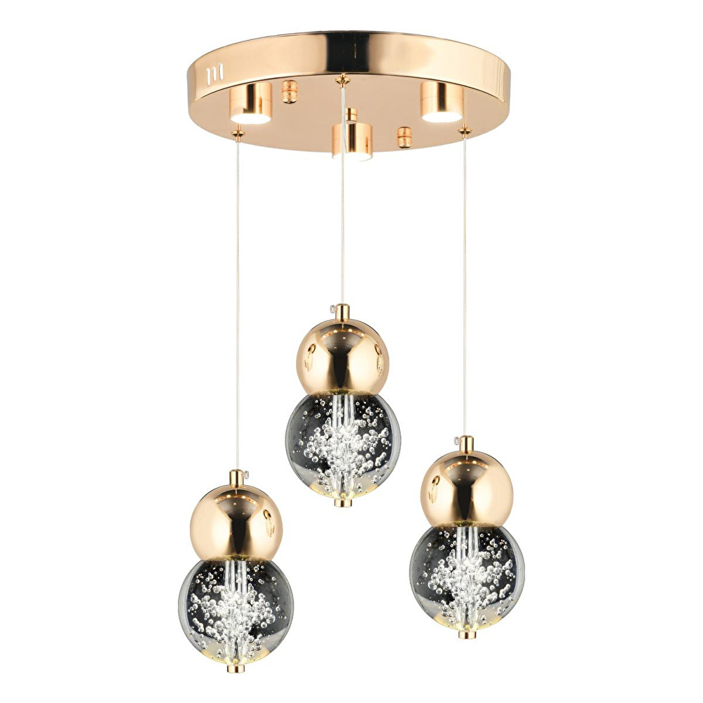 Apliqa Sasha 3'lü Yuvarlak 3 Renkli 48 Watt Gold Kristal Ledli Modern Oturma Odası Salon Sarkıt Avize görseli 3