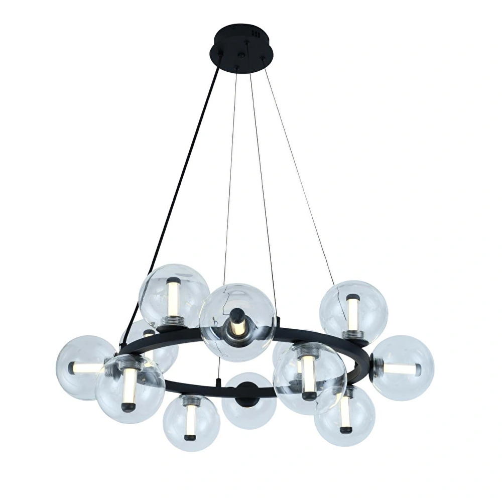 Apliqa Neval 12'li Yuvarlak Siyah 13 Watt Gold Oturma Odası, Salon Sarkıt Avize görseli 2