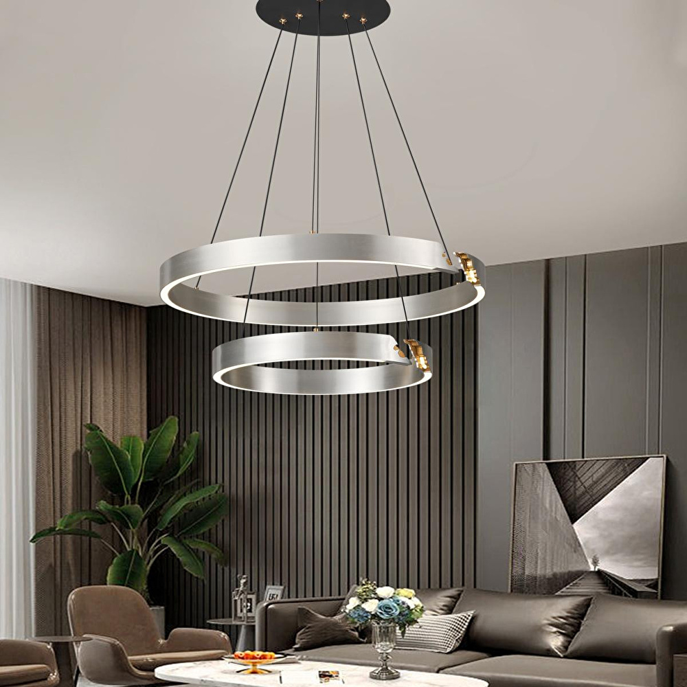 Apliqa Late Gri İki Katlı Yuvarlak 69 Watt Modern Sarkıt Salon Led Avize görseli 1