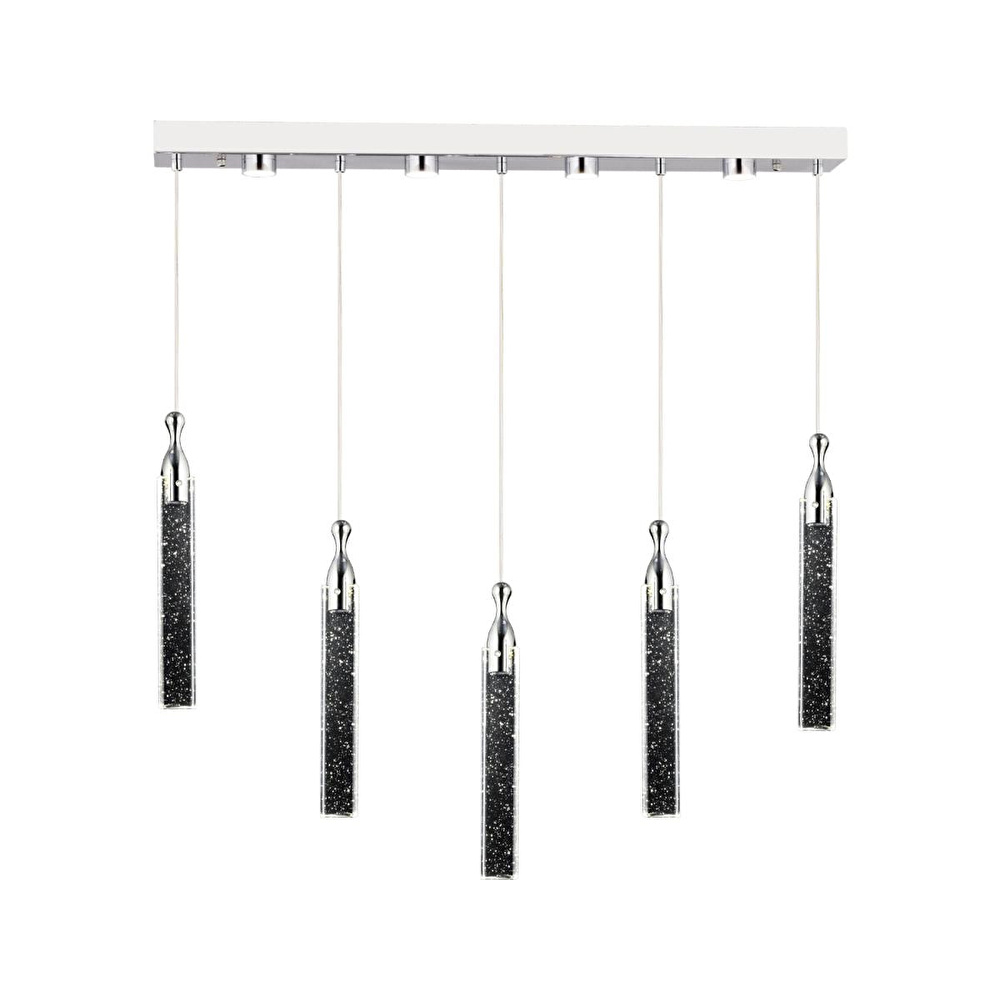 Apliqa Klaus 5'li Sıralı 3 Renkli 75 Watt Krom Kristal Ledli Modern Oturma Odası Salon Sarkıt Avize görseli 2