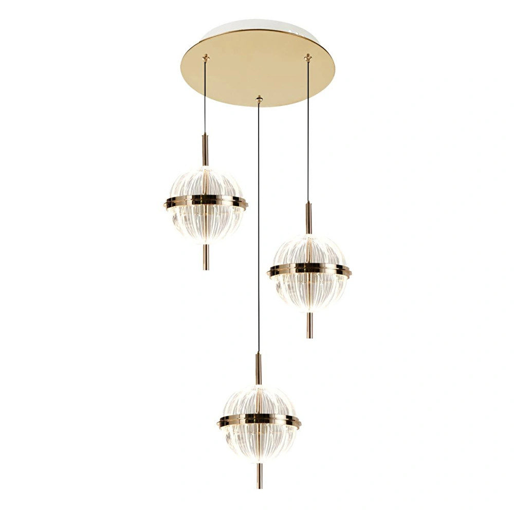 Apliqa Loret 3'lü Yuvarlak 36 Watt Gold Krisatlli Modern Salon Oturma Odası Sarkıt Led Avize görseli 2