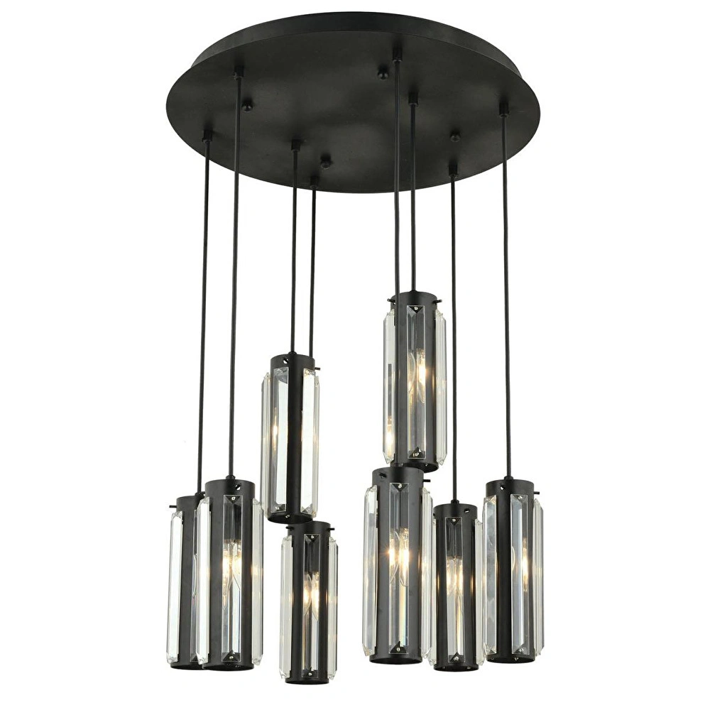 Apliqa Natali 8 Li Yuvarlak Siyah Modern Kristalli, Taşlı Modern Tasarım Kristal Salon Sarkıt Avize görseli 5