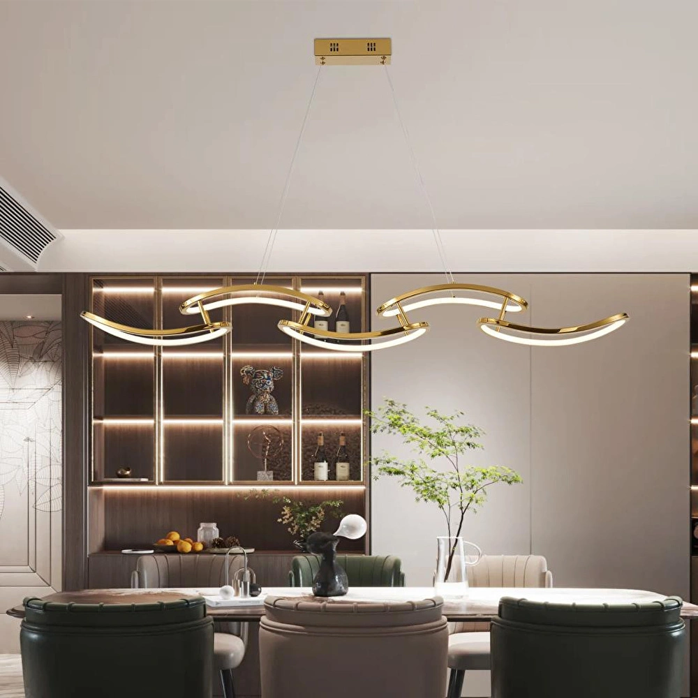 Apliqa Quon 5'li Gold 100 Watt Sıralı Yemek Masası Üstü Modern Sarkıt Salon Led Avize görseli 2