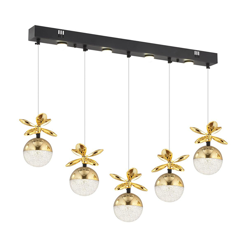 Apliqa Lokken 5'li Sıralı Gold 42 Watt Kristal Ledli Modern Oturma Odası Salon Sarkıt Avize görseli 3