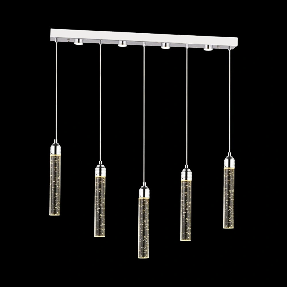 Apliqa Zaki 5 Li Sıralı Krom Kaplama 3 Renkli 72 Watt Ledli Modern Tasarım Oturma Odası,yemek Masa Üstüı,salon Sarkıt Led Avize görseli 2