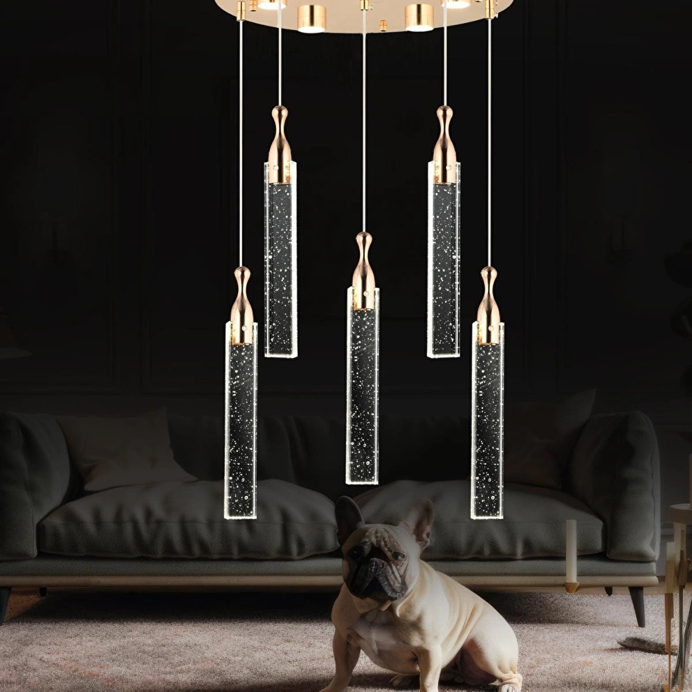 Apliqa Klaus 5'li Yuvarlak 3 Renkli 75 Watt Gold Kristal Ledli Modern Oturma Odası Salon Sarkıt Avize görseli 1