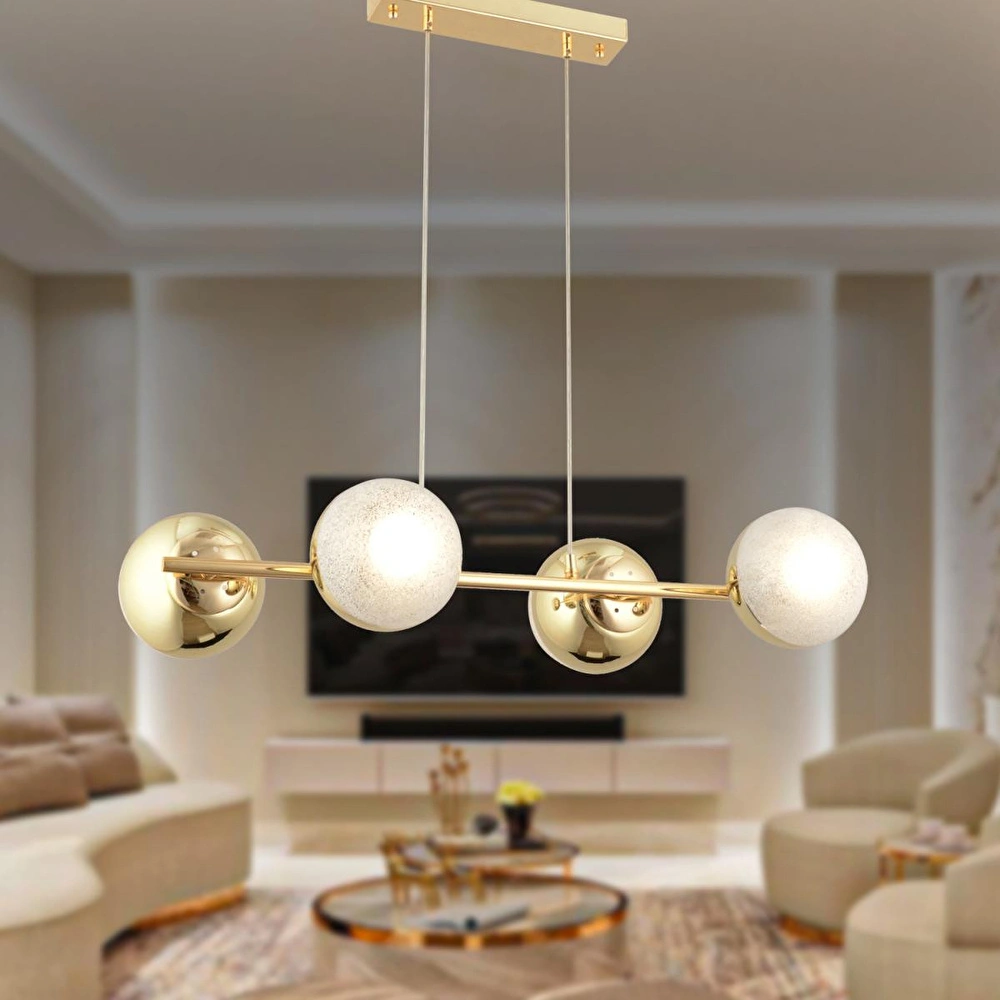 Apliqa Berca 4lü Gold Avi̇ze Modern Mutfak Yemek Masası Üstü Yatak Odası Salon Avize görseli 1