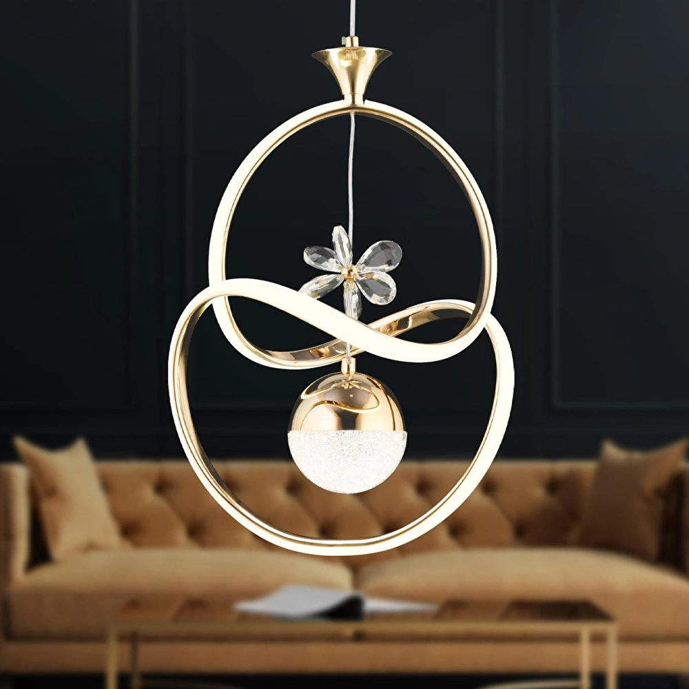 Apliqa Conroy Gold 3 Renkli 48 Watt Kristal Ledli Modern Oturma Odası Salon Sarkıt Avize görseli 1