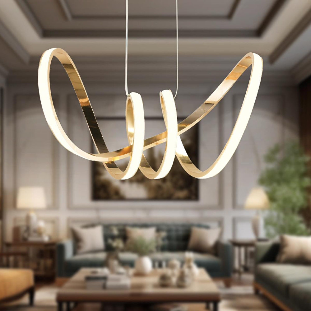 Apliqa Jayla Gold 3 Renkli 61 Watt Kristal Ledli Modern Oturma Odası Salon Sarkıt Avize görseli 1