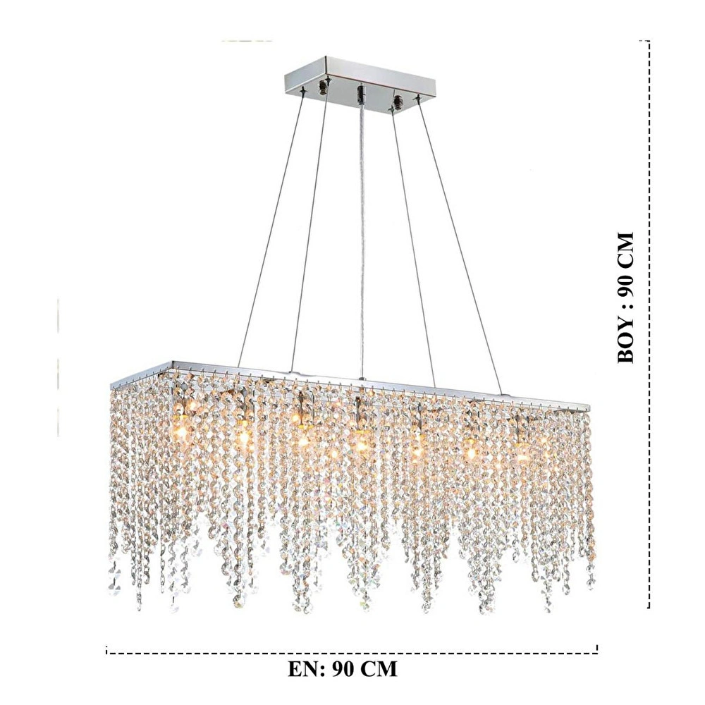 Apliqa Vita 7 Lı Krom Kristalli Taşlı Modern Tasarım Kristal Salon Avize görseli 5