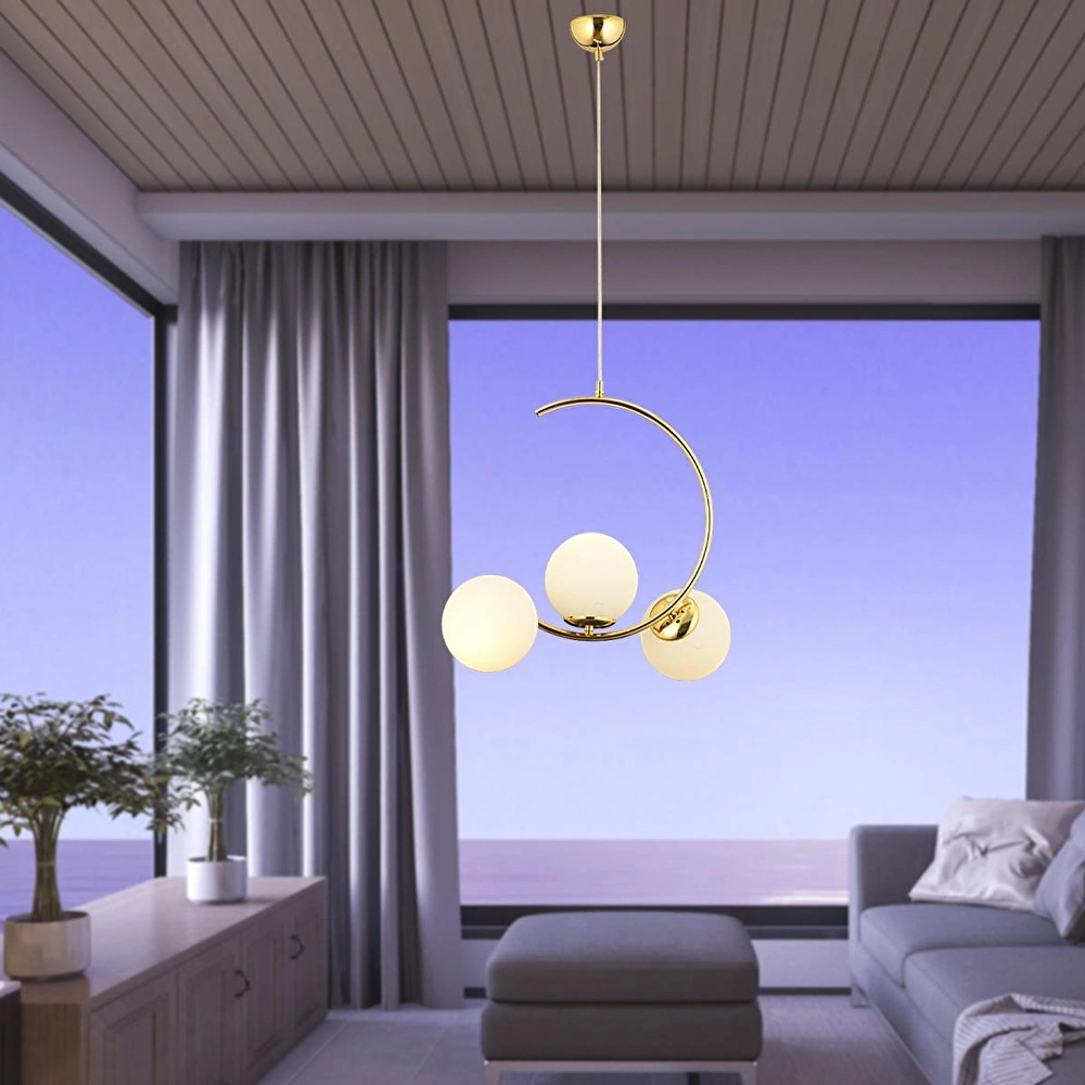 Apliqa Ladre 3lü Beyaz Camlı Gold Modern Sarkıt, Mutfakyatak Odası Salon Avize görseli 1