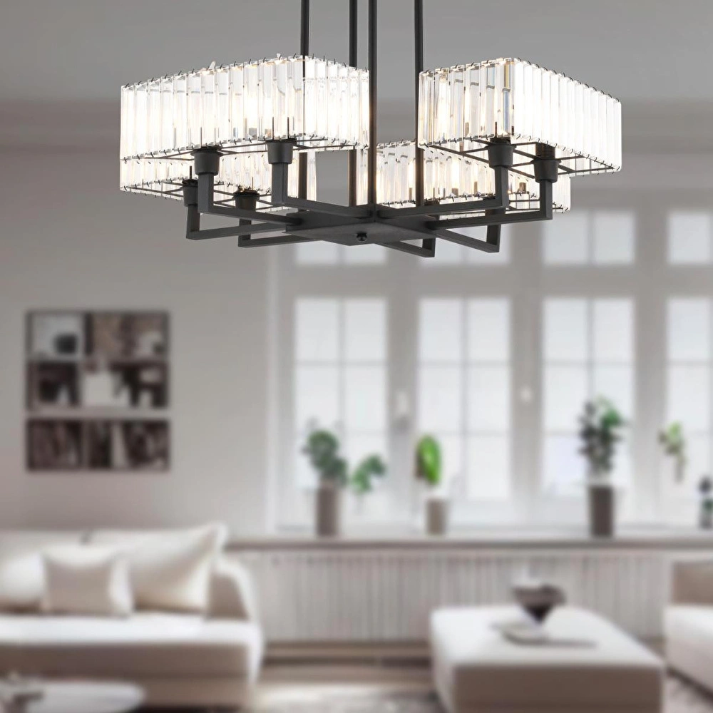 Apliqa Brambles 8'li Siyah Kristalli Taşlı Modern Tasarım Kristal Salon Avize görseli 1