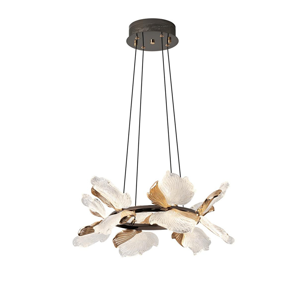 Apliqa Taran 50'lik Siyah Gold Çiçek Desenli 60 Watt Yuvarlak Modern Salon Led Avize görseli 5
