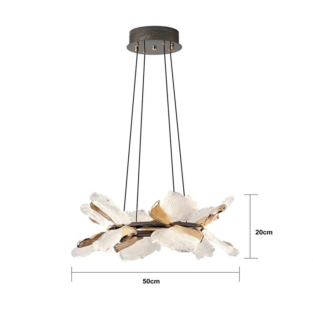Apliqa Taran 50'lik Siyah Gold Çiçek Desenli 60 Watt Yuvarlak Modern Salon Led Avize görseli 4