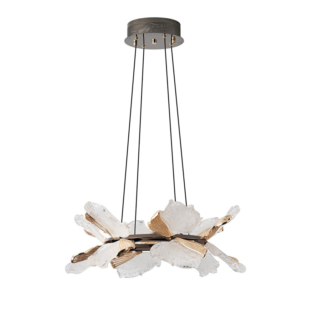 Apliqa Taran 50'lik Siyah Gold Çiçek Desenli 60 Watt Yuvarlak Modern Salon Led Avize görseli 2