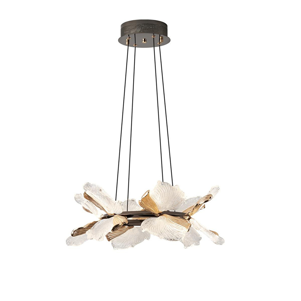 Apliqa Taran 50'lik Siyah Gold Çiçek Desenli 60 Watt Yuvarlak Modern Salon Led Avize görseli 3