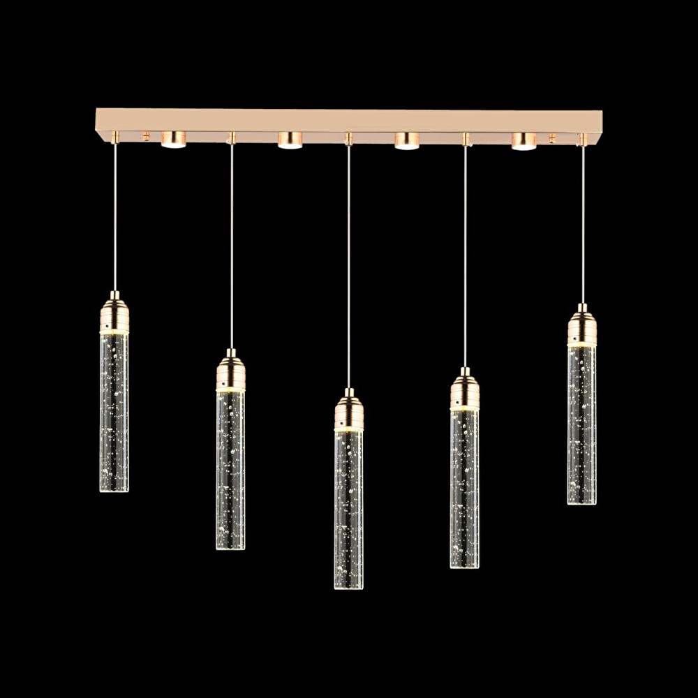 Apliqa Zaki 5 Li Sıralı Gold Kaplama 3 Renkli 72 Watt Ledli Modern Tasarım Oturma Odası,yemek Masa Üstüı,salon Sarkıt Led Avize görseli 2