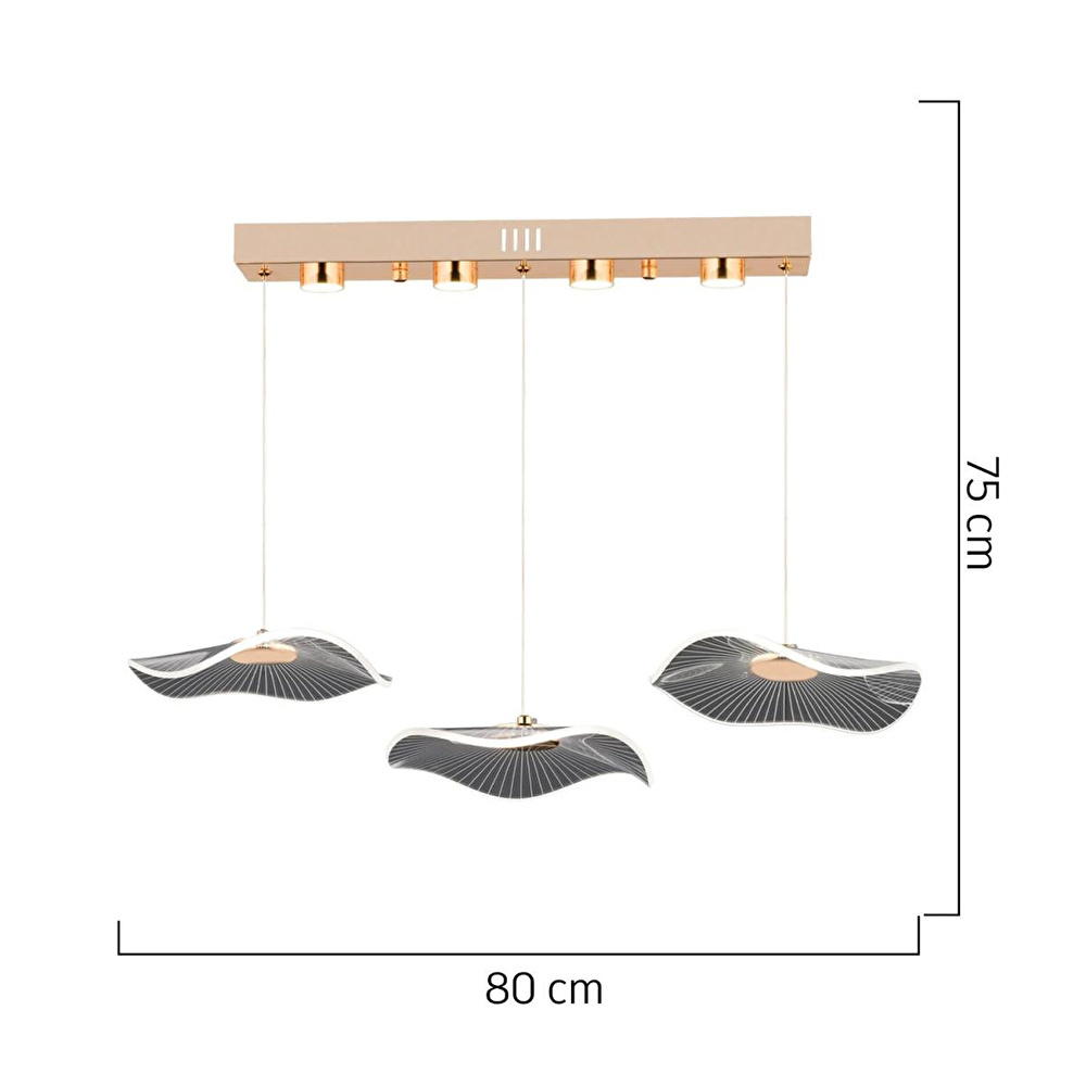 Apliqa Jolie 3'lü Sıralı 3 Renkli 26 Watt Gold Kristal Ledli Modern Oturma Odası Salon Sarkıt Avize (üst kutuda 2 adet led vardır) görseli 4