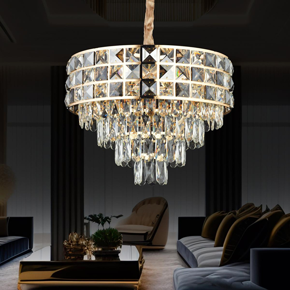 Apliqa Orrel 8'li Gold Kristal Taşlı Modern Oturma Odası Salon Sarkıt Avize görseli 1