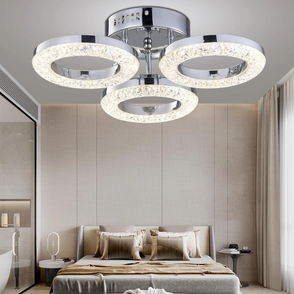 Apliqa Oylum 3'lü Krom 24 Watt Kristalli Koridor Salon Led Plafonyer Avize görseli 1
