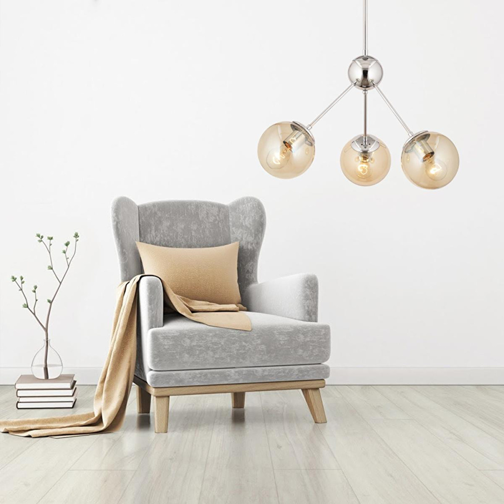 Apliqa Meyo 3lü Krom Bal Camlı Modern Genç Odası Yatak Odası Salon Avize görseli 1