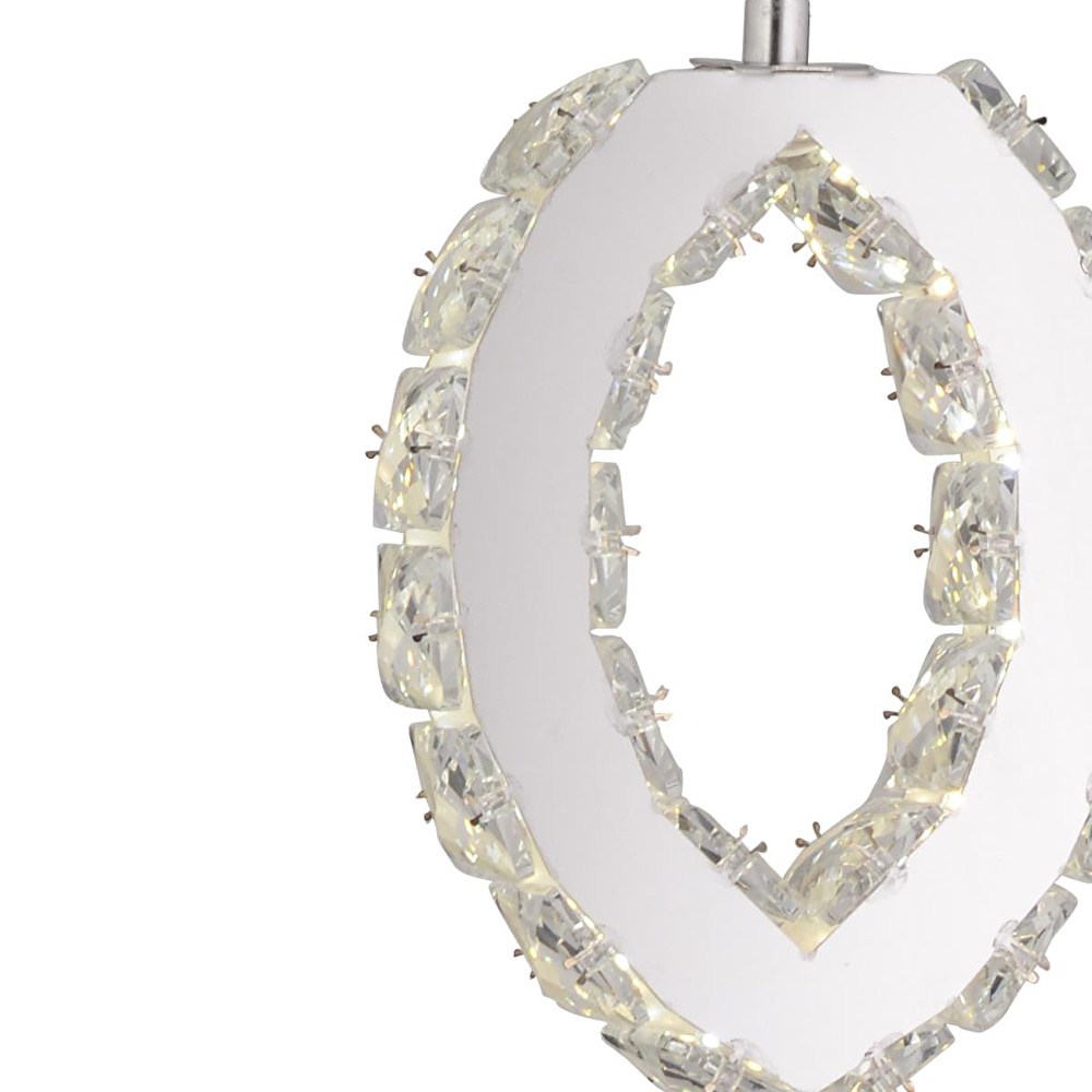 Apliqa Wicker 40 Watt Tekli Krom Ledli 3 Renkli Sarkıt Kristalli Taşlı Modern Tasarım Led Kristal Salon Avize görseli 4