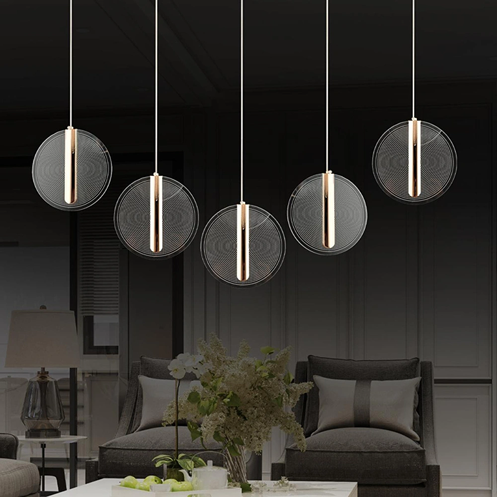 Apliqa Dustin 5'li Sıralı 3 Renk 75 Watt Gold Kristal Ledli Modern Oturma Odası Salon Sarkıt Avize görseli 1