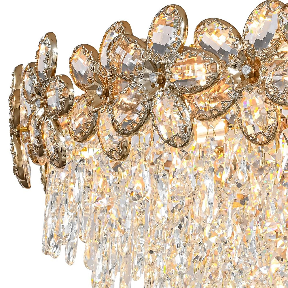 Apliqa Saral 60'lık Yuvarlak Gold Kristal Taşlı Modern Tasarım Salon Avize görseli 3