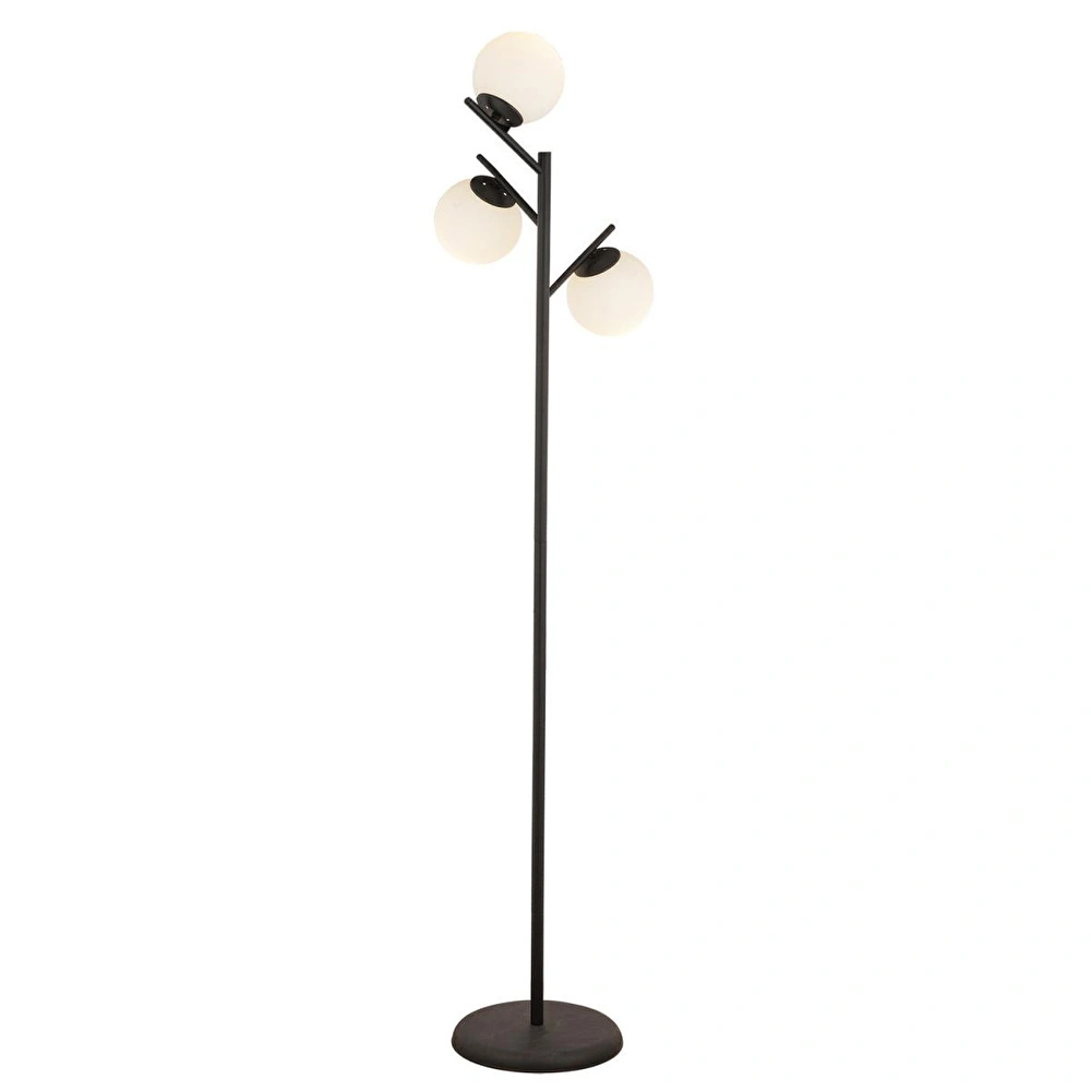 Apliqa Renji 3lü Siyah Boyalı Beyaz Camlı Modern Tasarım Metal Lambader görseli 3