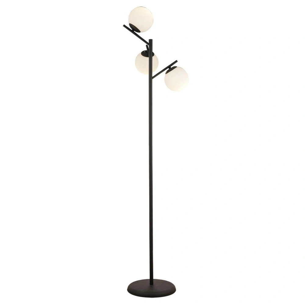 Apliqa Renji 3lü Siyah Boyalı Beyaz Camlı Modern Tasarım Metal Lambader görseli 4