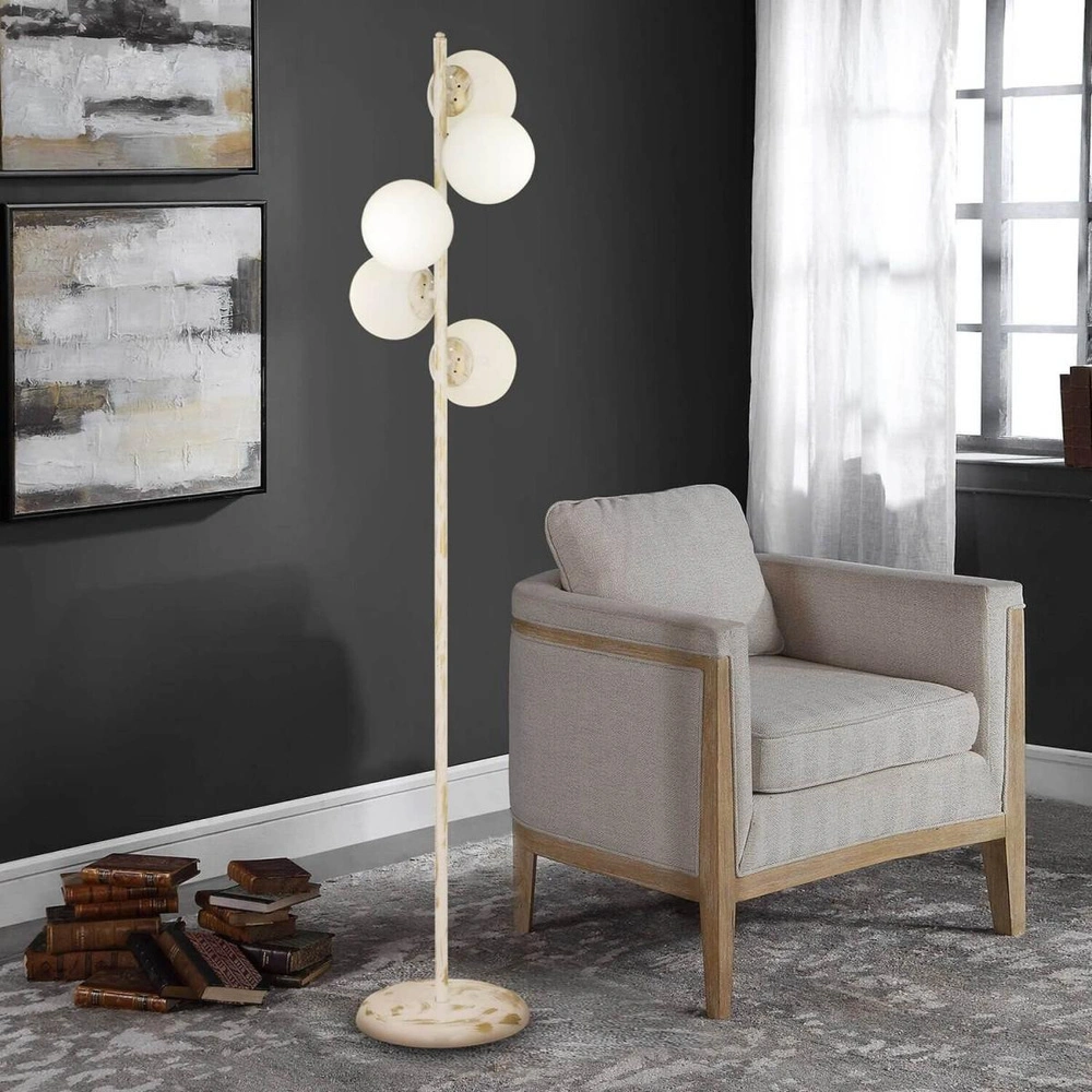Apliqa Uzel 5li Beyaz Patinalı Modern Tasarım Metal Lambader görseli 2