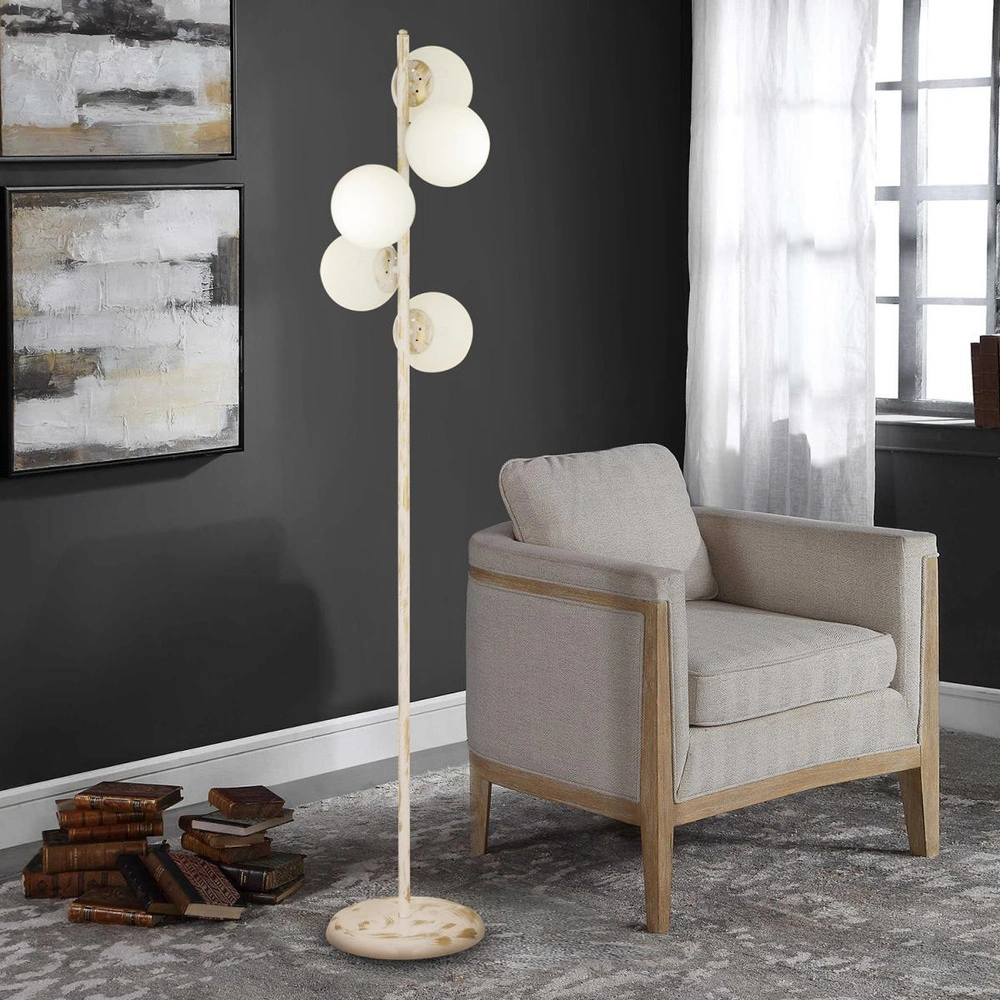 Apliqa Uzel 5li Beyaz Patinalı Modern Tasarım Metal Lambader görseli 1