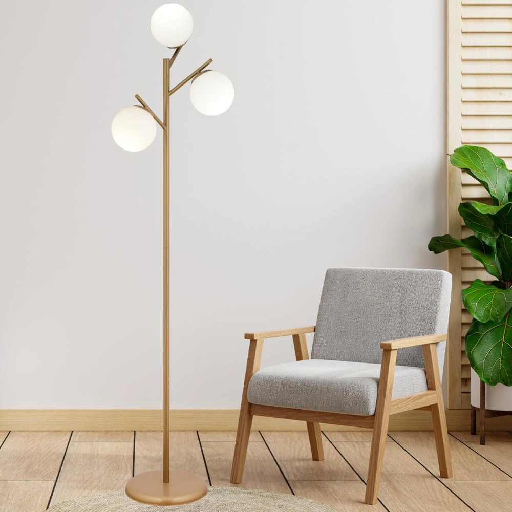 Apliqa Renji 3lü Eskitme Boyalı Beyaz Camlı Modern Tasarım Metal Lambader görseli 1