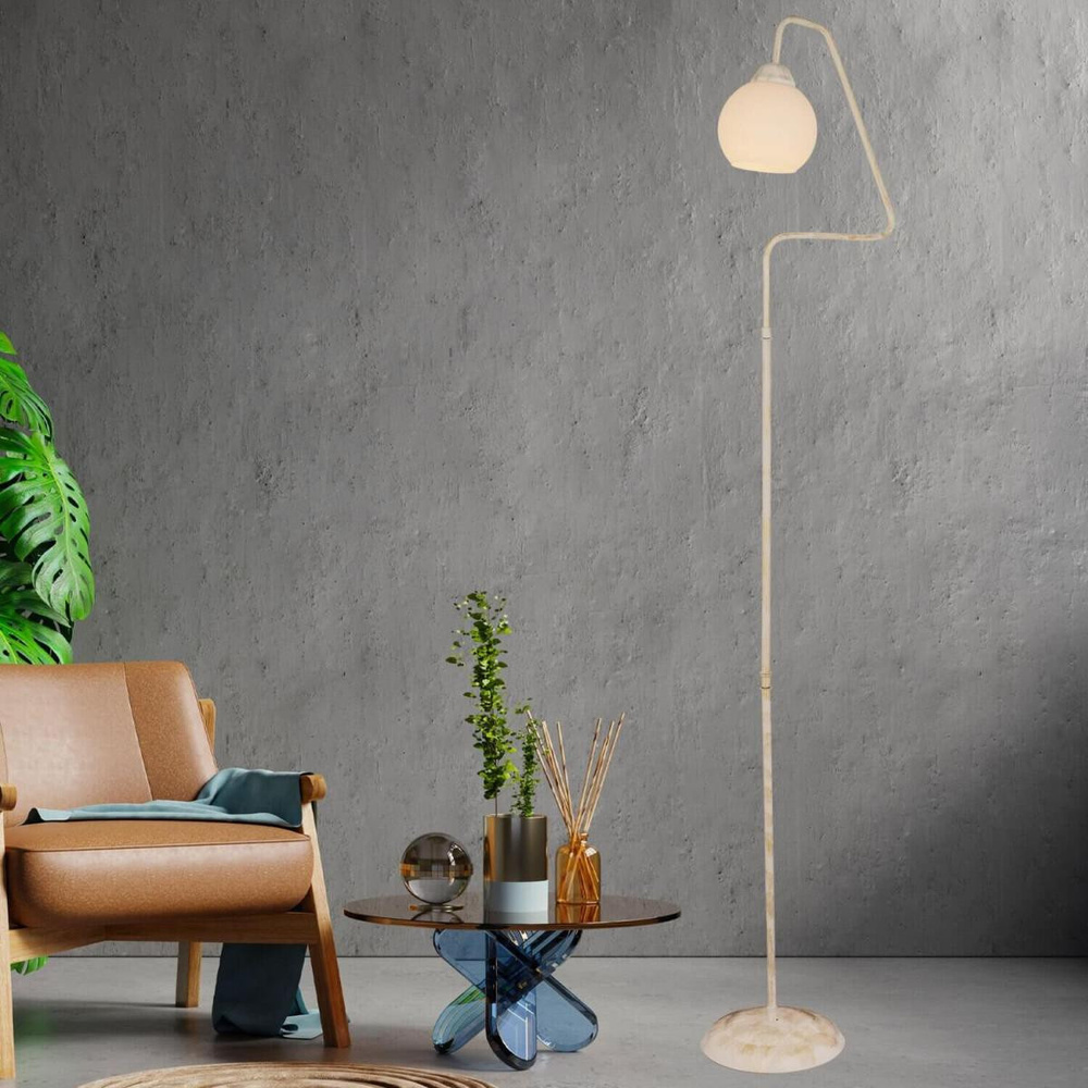 Apliqa Seül Beyaz Camlı Beyaz Patinalı Modern Tasarım Metal Lambader görseli 2