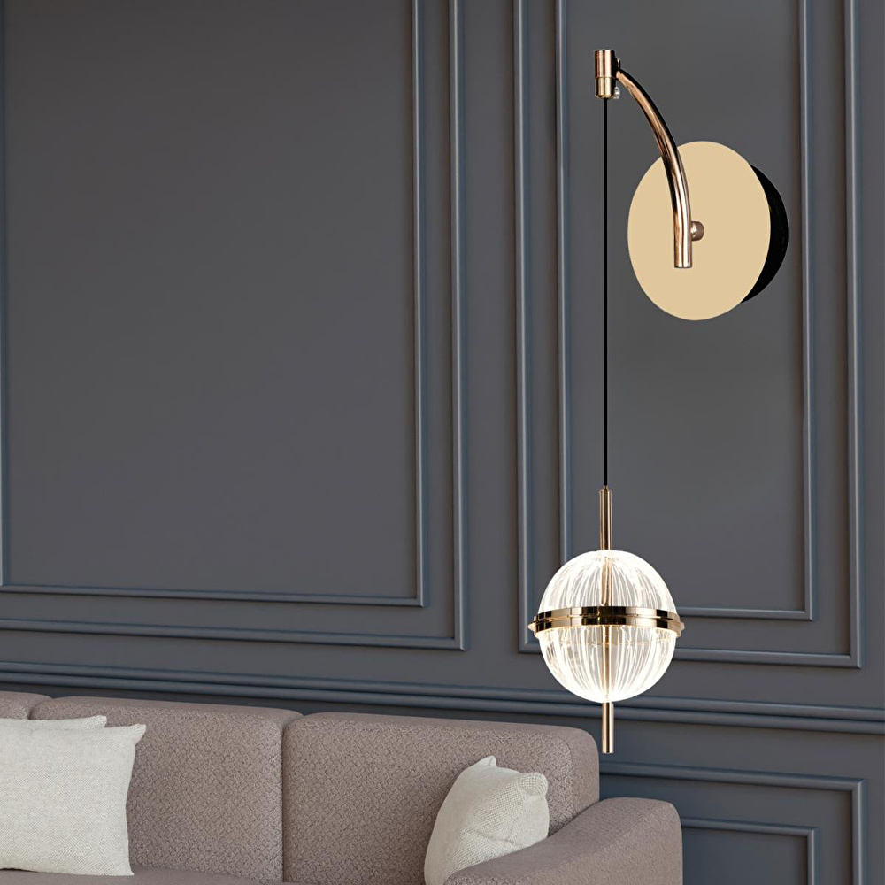 Apliqa Loret 12 Watt Kristalli Gold Modern Yatak Başı Salon Led Aplik görseli 1