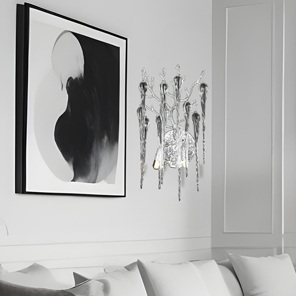 Apliqa Laura Krom Kristal Taşlı Modern Tasarım Su Damlası Taşlı Duvar Lambası Salon Aplik görseli 1