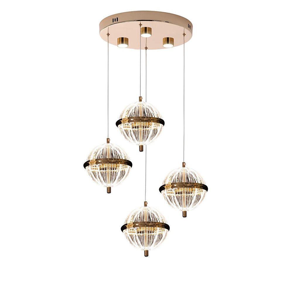 Apliqa Barkın 4'lü 24 Watt Yuvarlak Gold Ledli Modern Salon Avize görseli 2