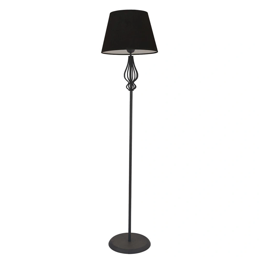 Apliqa Hefina Siyah Şapkalı Siyah Modern Tasarım Ayaklı Abajur Lamba Metal Lambader görseli 3