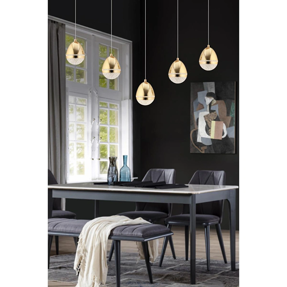 Apliqa Amaya 5'li Sıralı Gold Damla Başlıklı Modern Salon Led Avize görseli 1